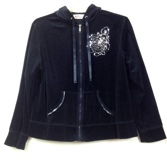 Vintage Cotton Velour Hooded Zip Front Jacket XL - Picture 1 of 8